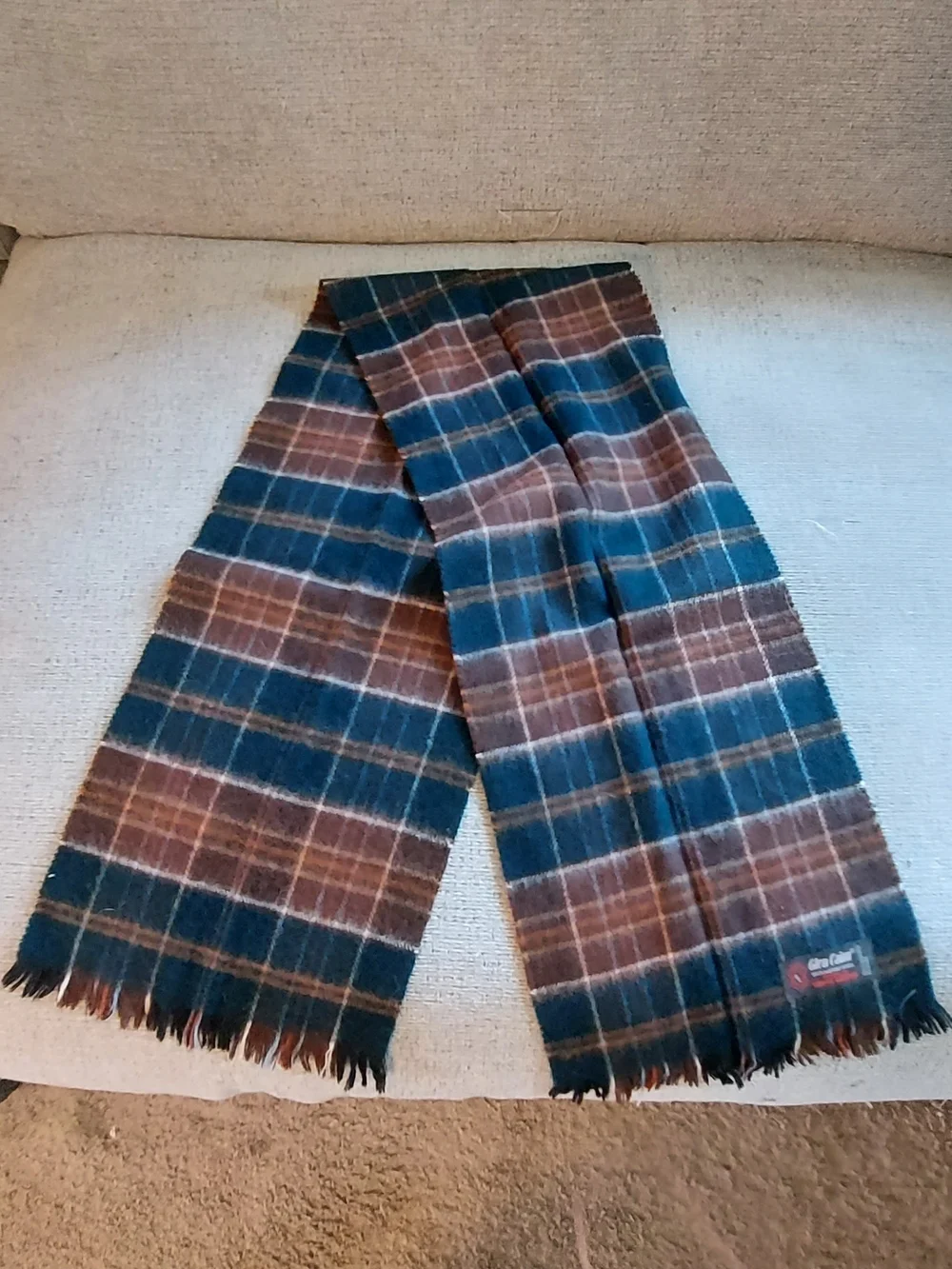 Teal and Brown Plaid Merino Wool Scarf